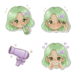 春日可愛薄荷髮女孩表情貼