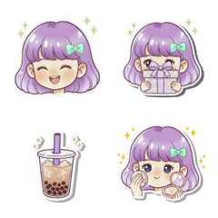 春日可愛紫髮女孩表情貼