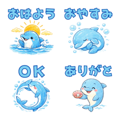 Cute Crayon-Style Dolphin Daily Emojis