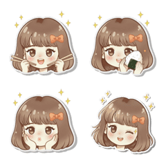 春日可愛棕髮少女表情貼