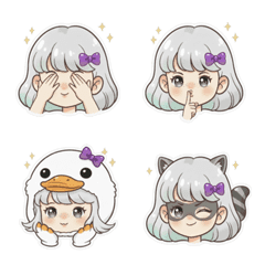 春日可愛銀髮少女表情貼