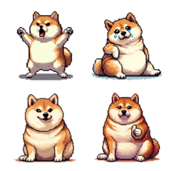 Pixel art acting tough fat shiba dog emj