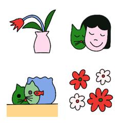 妹妹頭女孩與貓咪表情符號