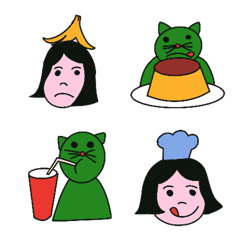 妹妹頭女孩與貓咪表情符號（美食）
