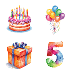 水彩風カラフル誕生日絵文字
