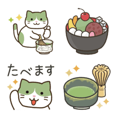 Matcha Tea Cats with Japanese Sweets
