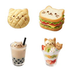 Cute Cat Bread & Sweets Emoji Set