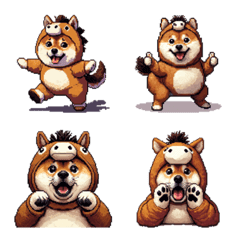 Pixel art horse race fat shiba dog
