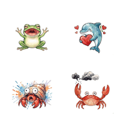 Watercolor Sea Pals Emoji