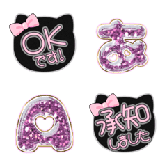 CAT ribbon alphabet cute emoji BLACK 30