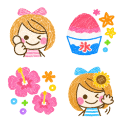 かわいいクレヨン♡夏カラフル絵文字