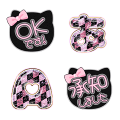 CAT ribbon alphabet cute emoji BLACK 27