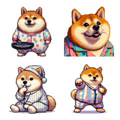 Pixel art morning person fat shiba dog
