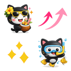 夏の水彩♡黒ネコちゃん