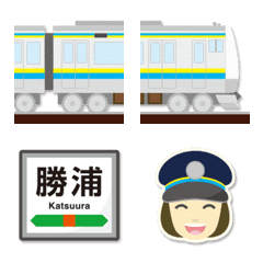 千葉／外房 水色／黄ラインの電車と駅名標