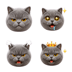 Blue Gray Cat Emoji Many Moods