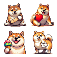 Pixel art quick reply fat shiba dog
