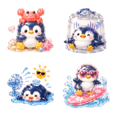 Puffy Summer Penguin Sticker Emojis