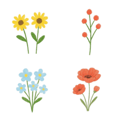 野に咲く花：ふんわり優しい手描き絵文字