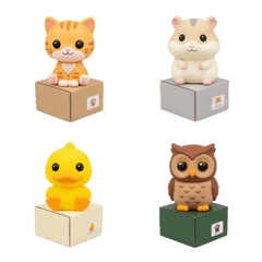 Animals sitting on cardboard boxes