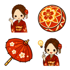 Cute Kimono Girl & Japanese Emoji