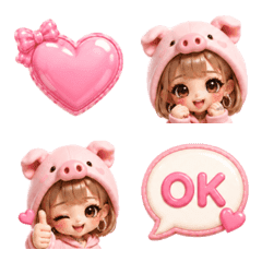Puffy Pink Piggy Gal Emoji