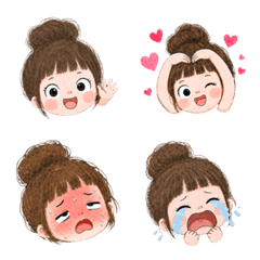 Bun Hair Girl: Textless Emotion Stickers