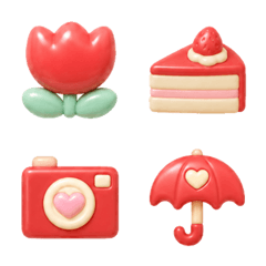 Puffy 3D red-and-cream emojis
