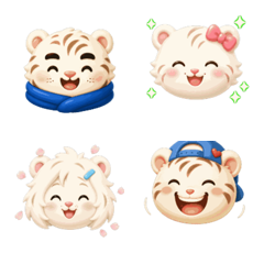 Puffy White Tiger Family Animated Emoji
