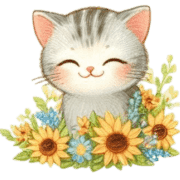 อิโมจิไลน์ Cat And Sunflower Emoji 8