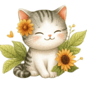 อิโมจิไลน์ Cat And Sunflower Emoji 8