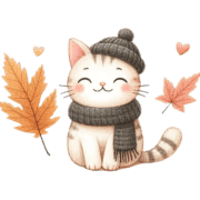 อิโมจิไลน์ Cat and autumn leaves Emoji