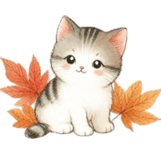 อิโมจิไลน์ Cat and autumn leaves Emoji